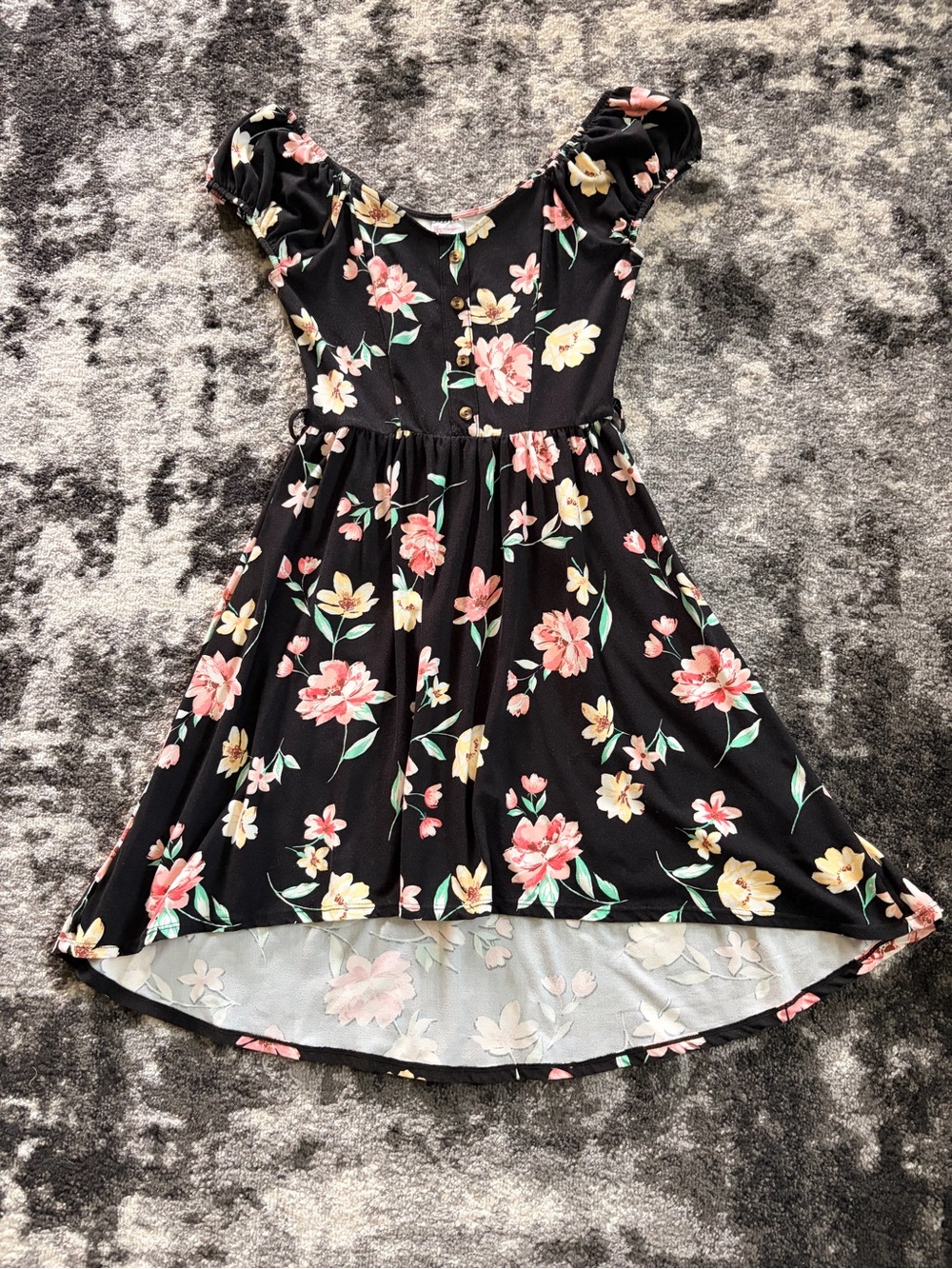 Black Floral High-Low Midi Dress